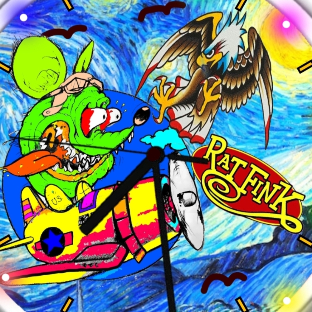 Rat Fink Flys A Starry Night Wall Clock Personalized With Led Lights